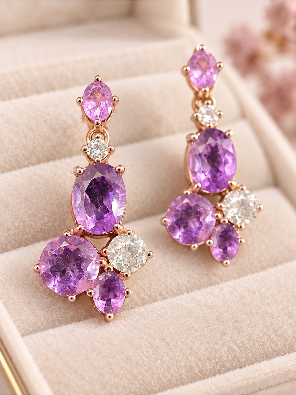 Classic Rose Gold Purple Gem Drop Earrings